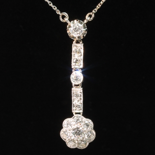 Art Deco platinum diamond set pendant on platinum chain